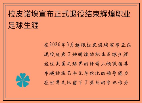 拉皮诺埃宣布正式退役结束辉煌职业足球生涯 拉皮诺埃宣布正式退役结束辉煌职业足球生涯