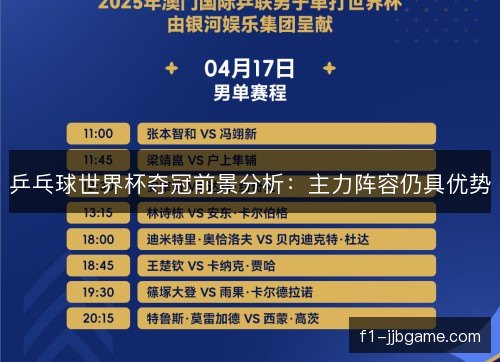 乒乓球世界杯夺冠前景分析：主力阵容仍具优势